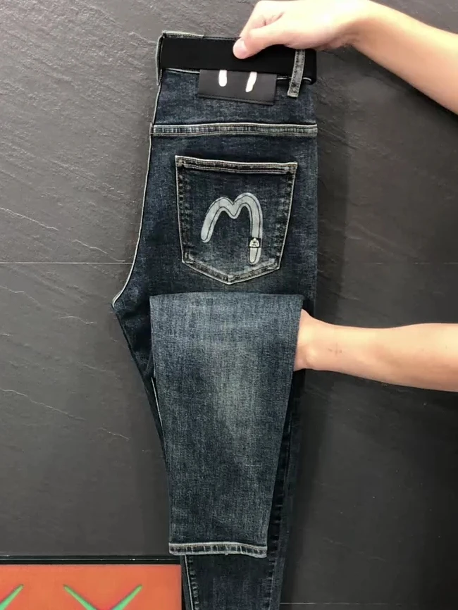 

Высококачественные модные мужские джинсы премиум-класса: новинка сезона осень-зима, универсальные, трендовые, облегающие, повседневные джинсы