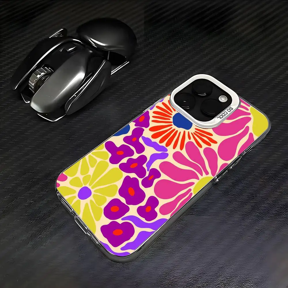 Flower Painting Art Phone Case For iPhone 16 15 14 13 12 11 Pro Max White Purple Matte Laser Metallic Aurora Funda - Image 2