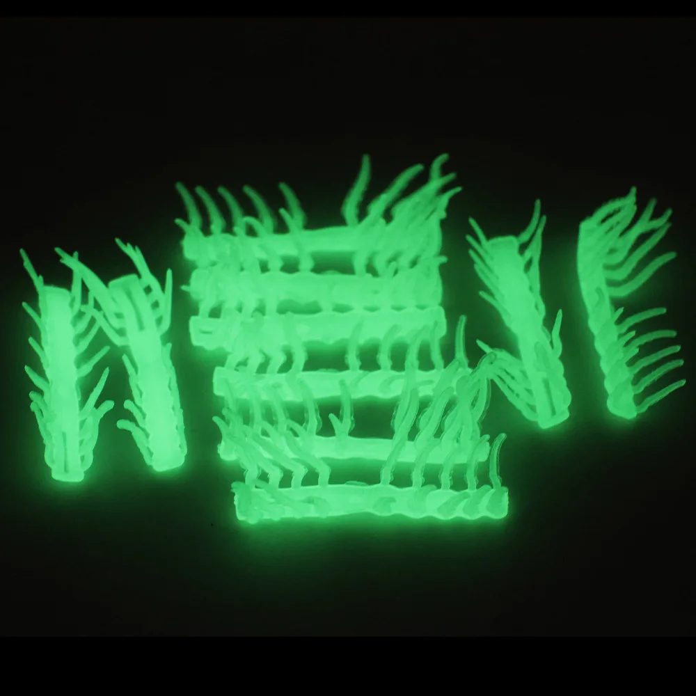 10 pcs noctilucent wooden shrimp accessories, soft rubber luminous shrimp feet, white with green luminous effect, simulated feet view 2