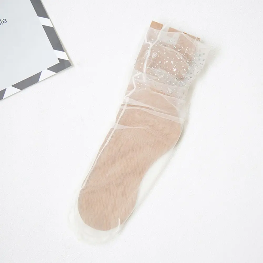 

Elegant See Through Rhinestone Crystal Glass Silk Elastic Ankle Socks Short Socks Transparent Mesh Sock