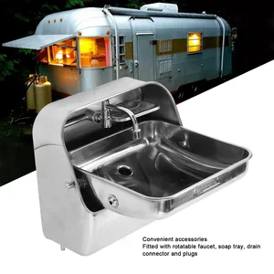 304 Stainless Steel Wall Mount Sink With Faucet Hidden Wall Hung Wash Basin for RV Food Truck Boat Motorhome