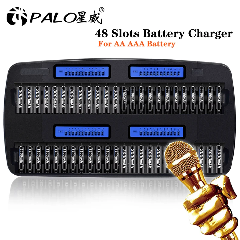 

PALO 24/36/48 Slots Fast Smart LCD Display Intelligent charger for 1.2V AA AAA NiMH NiCD Rechargeable Battery