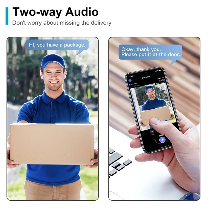 FULL-Wireless Wifi Video Doorbell Camera PIR Human Detection Cloud Storage Outdoor Door Bell Intercom Smart Home(With) Easy To U