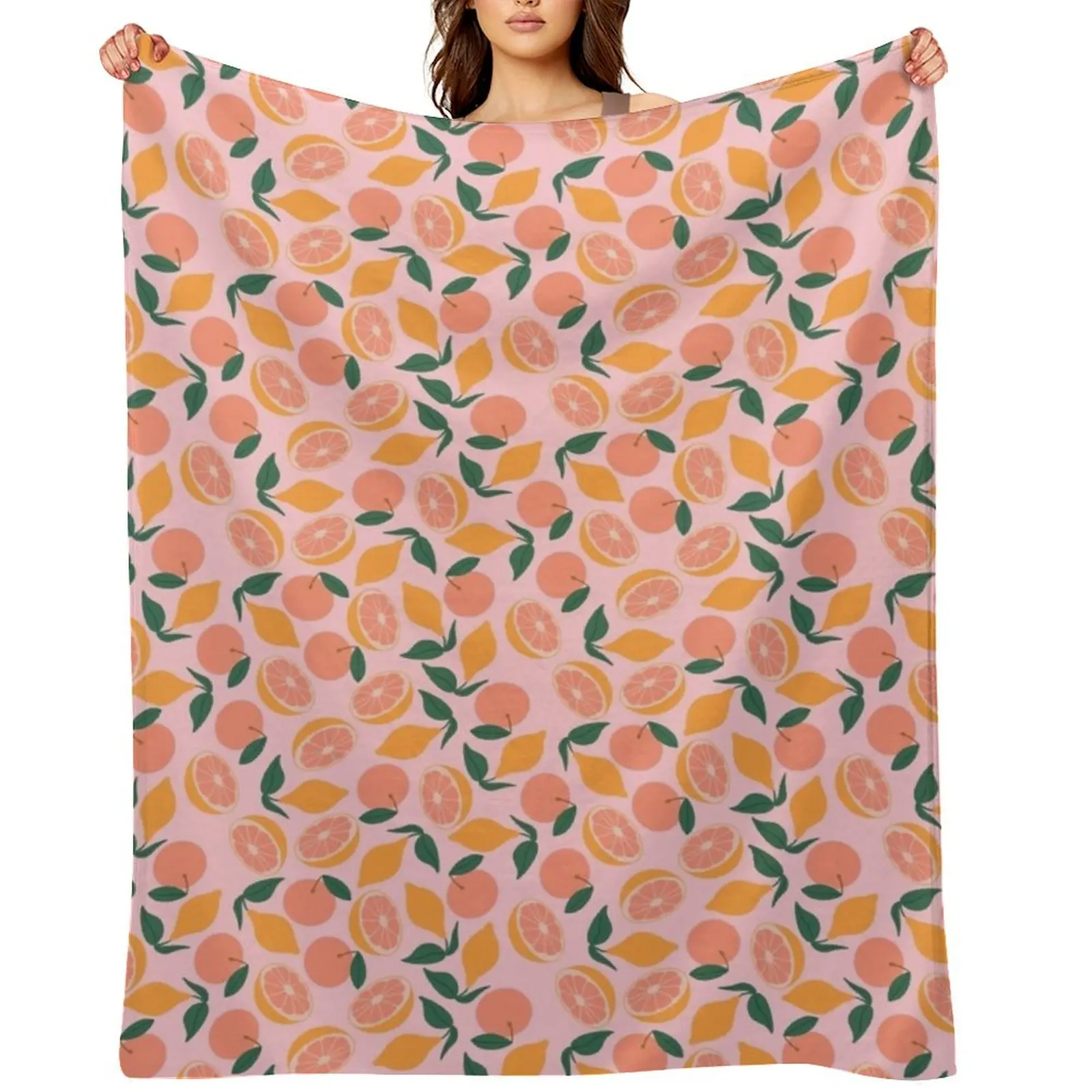 

Citrus on pink Throw Blanket sofa bed Tourist Thin Flannel Blankets