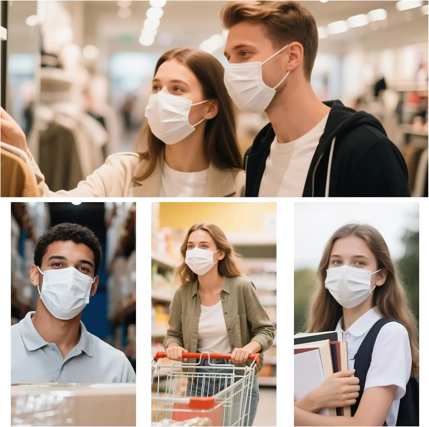 Máscaras descartáveis brancas grossas de 200 unidades - 3 camadas respiráveis e confortáveis, laços de orelha ajustáveis e protetores de nariz seguros - 200/100/50/10 peças, baratas para uso doméstico, podem ser adquir