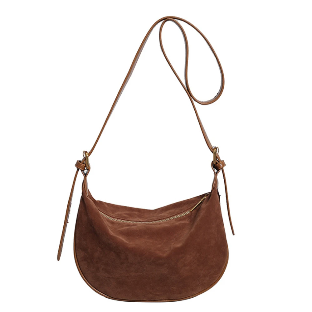 Vintage Suede Crossbody Bag Casual All-Match Large Capacity Soft Zipper Burgundy Packs Daily Working Commute One Shoulder Bags image 5