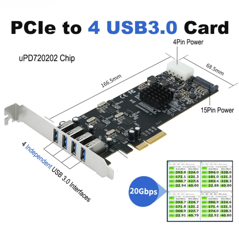 

Контроллер USB 3.0 PCIe Lekuo с 4 портами, 5 Гбит/с на порт, на базе NEC uPD720202, с выделенной пропускной способностью для настольных ПК