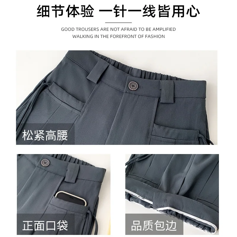 بنطال ذو قصة أرجل واسعة هيبي للسيدات للخريف والترفيه الحضري فضفاض مناسب حديث احترافي بحزام خصر مطاطي مشروط مطوي سروال قصير مبطن #4