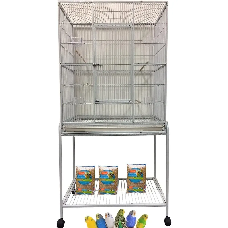 

64" Pet Products Extra Large Wrought Iron Breeder Bird Flight Cage Side Breeding Nest Doors with Removable Rolling Stand