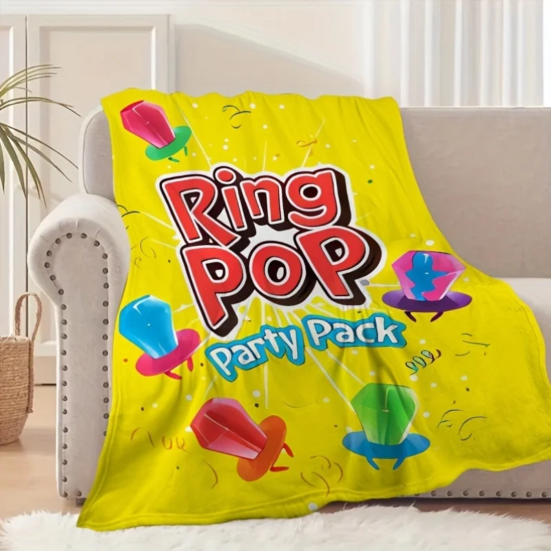 Ring Pop Candy Pattern Flannel Throw Blanket - Preppy Style, Yellow Fruit Theme, Digital Print, Hypoallergenic, All-Season, Tear