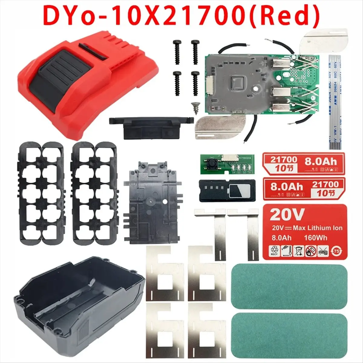 10X21700 Li-Ion Battery Plastic Case Shell Housing PCB Protection Circuit Board for 20V Lithium Battery 8Ah Label