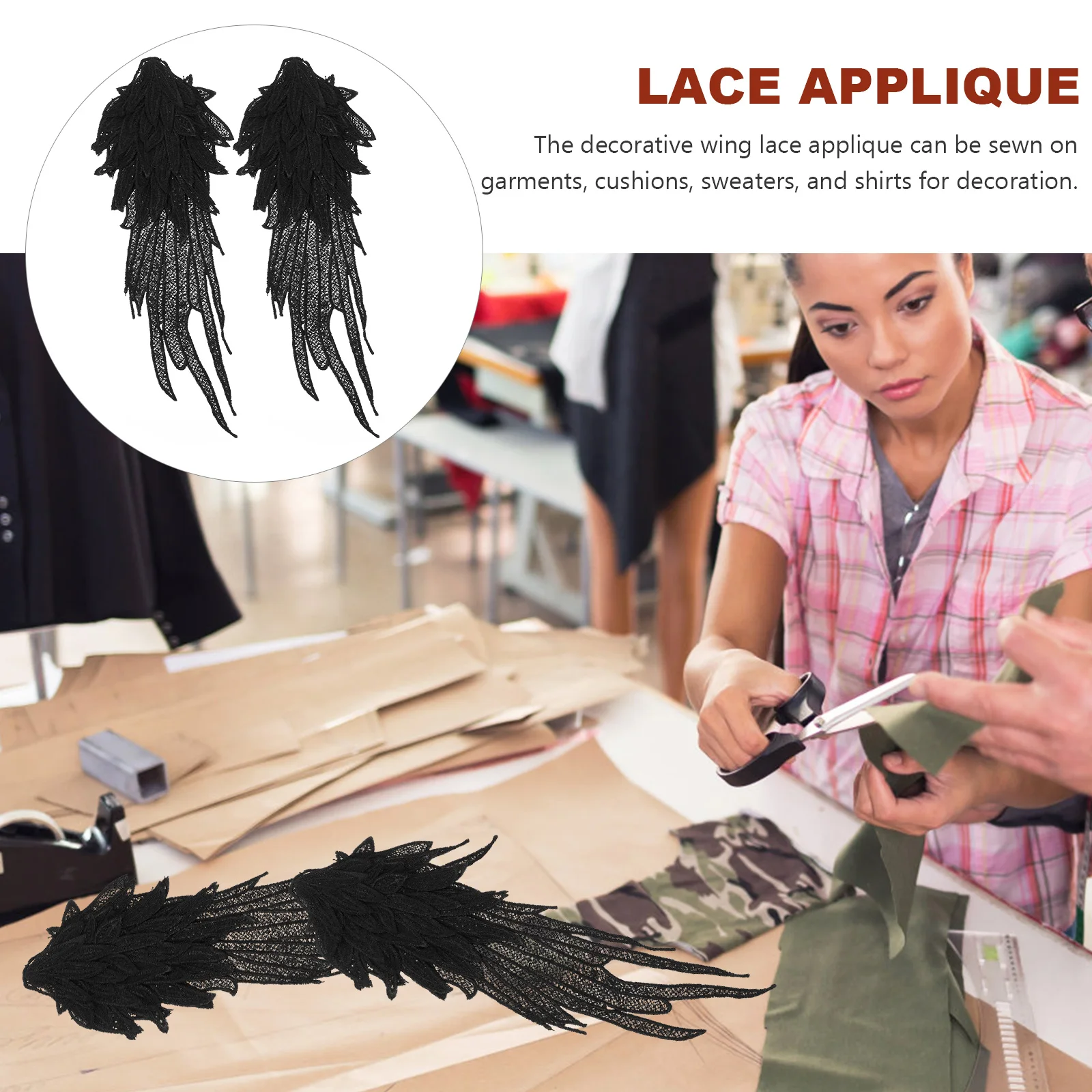 

Black Lace Applique Wing Patches Embroidered Angel Wing Sewing Embellishments for Clothing DIY Decorative Sewing Appliques