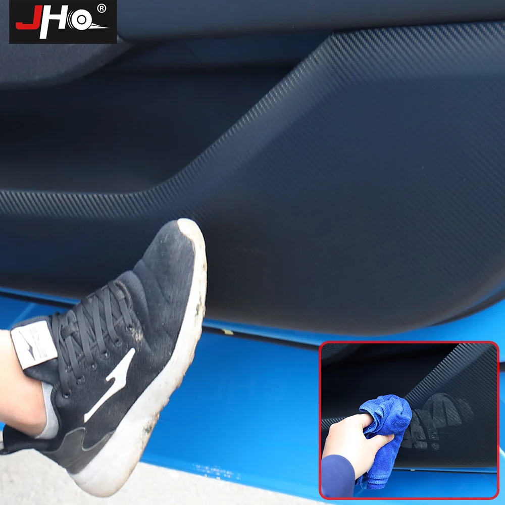 

JHO Car Anti Kicking Mats Protective Inner Door Panel 3D Carbon Grain Stickers For Ford Mustang Mach-E 2021 2022 Accessories