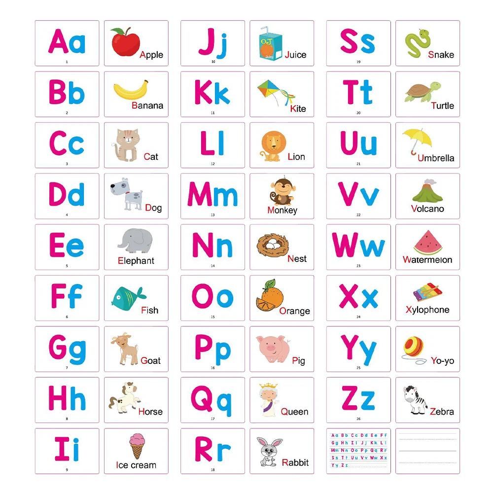 27 pezzi di carte alfabetiche educative precoci per bambini, parole inglesi, apprendimento della cognizione, carte da gioco di memoria, robuste su entrambi i lati