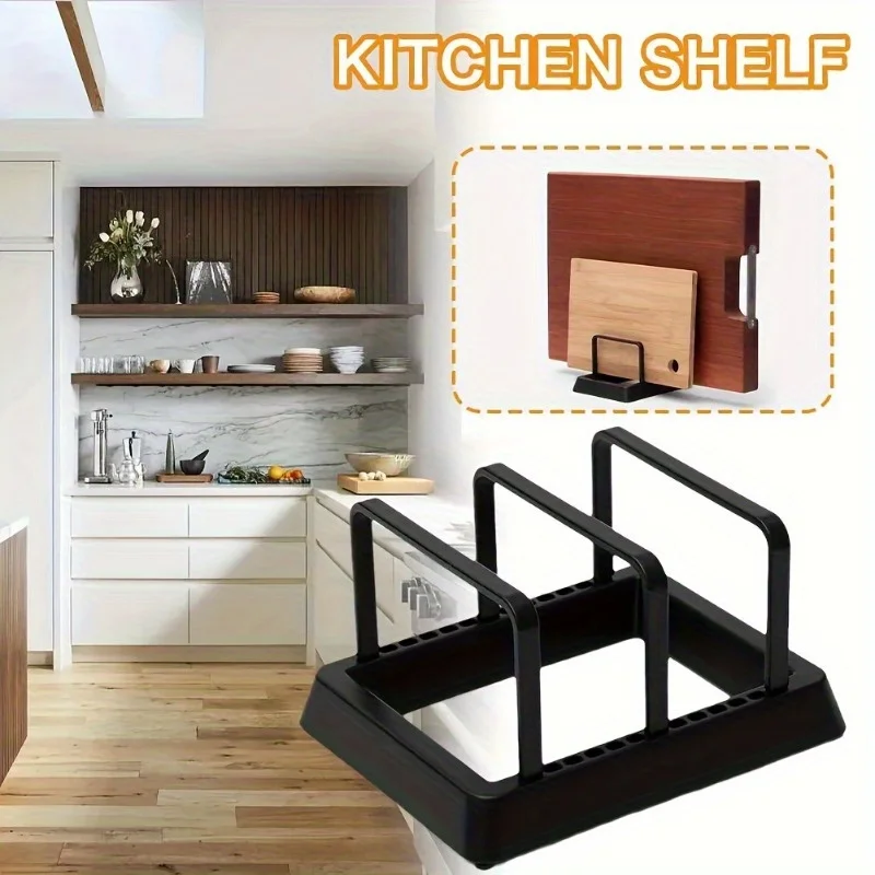 Kitchen Multi-Function Storage Ra Cutting Board Knife Holder Inteated Countertop Pot Lid Holder Plastic Storage