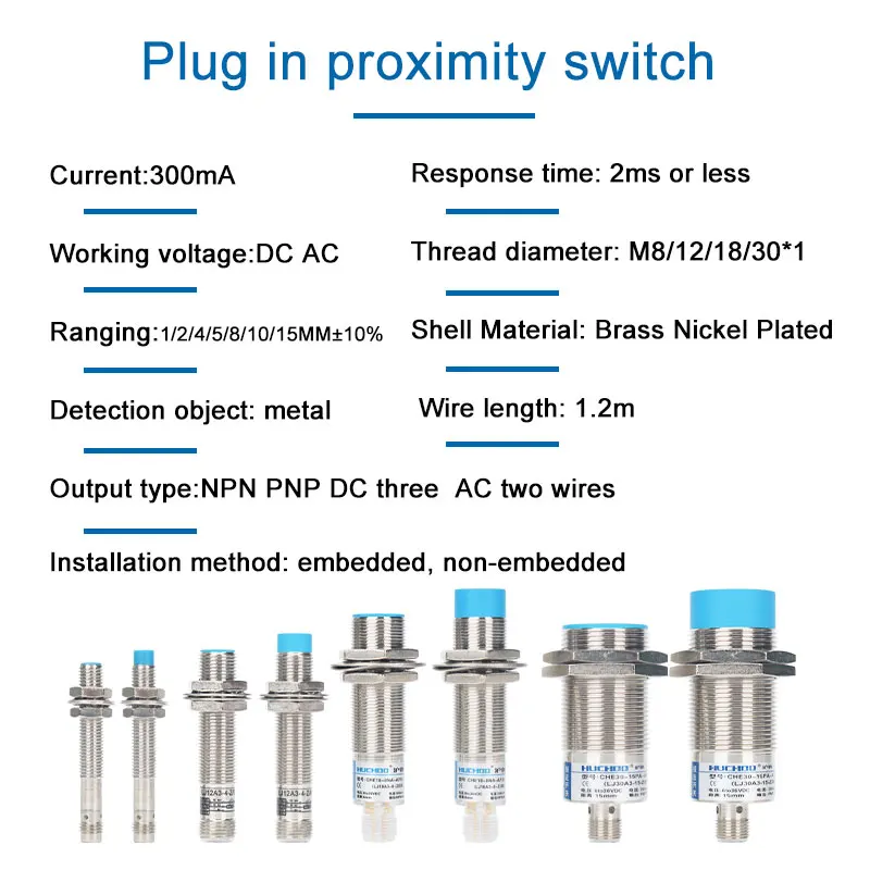 M8 M12 M18 M30 Aviation Plug-In Proximity Switch Sensor 1mm-15mm Densing Distance DC Three-wire AC Two-wire PNP NPN NO NC