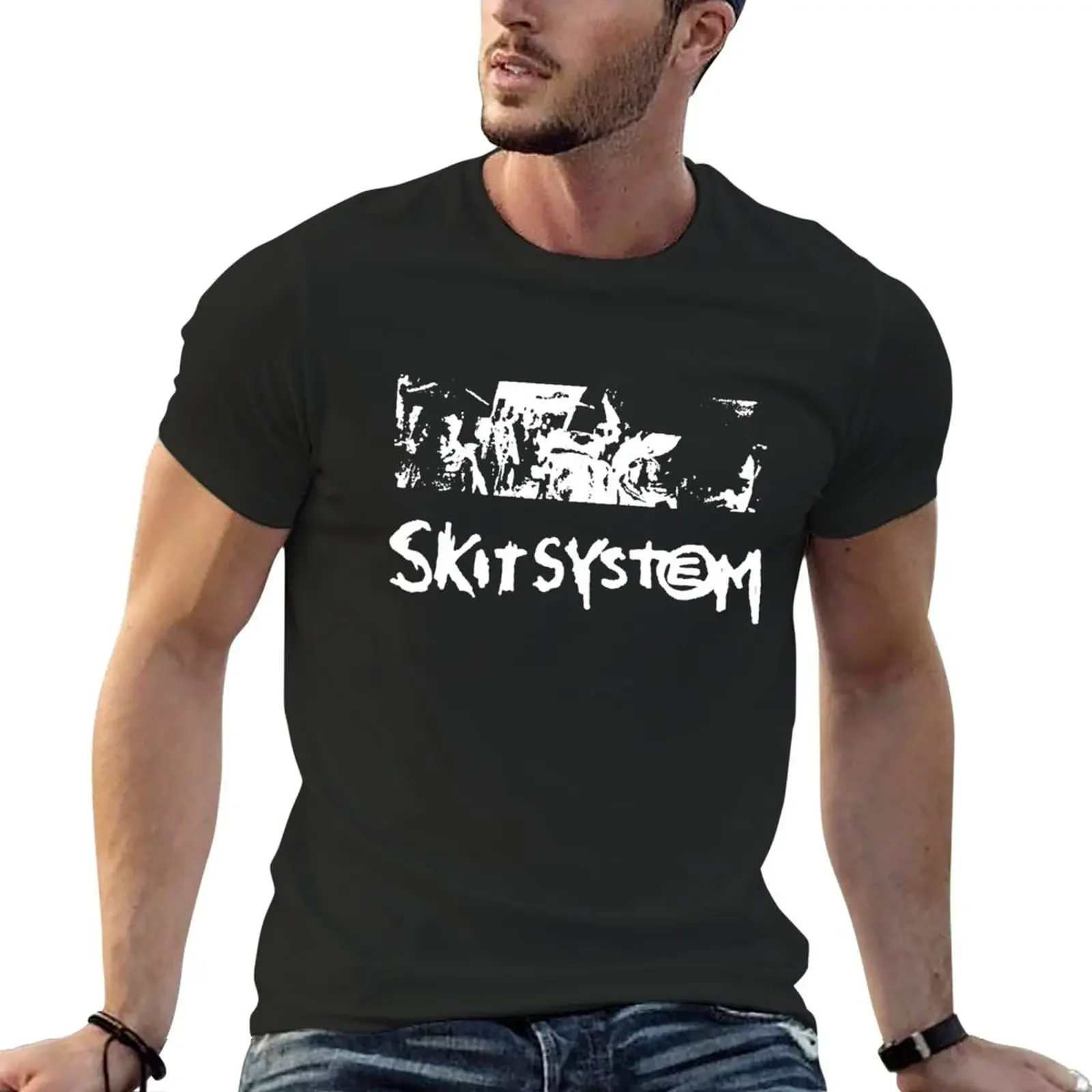 Skitsystem T-Shirt boys whites sweat shirts korean fashion Tee shirt mens graphic t-shirts