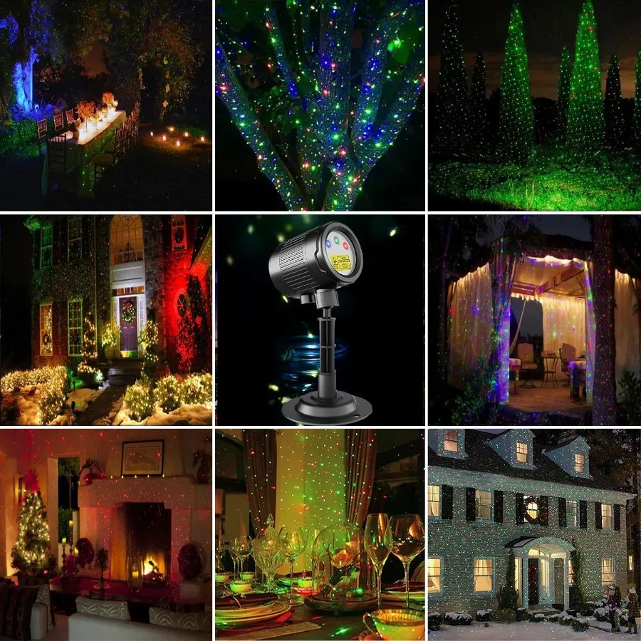 أضواء جهاز عرض ليزر مقاوم للماء لعيد الميلاد في الهواء الطلق 3 ألوان أضواء ليزر للدش على شكل نجمة مع جهاز تحكم عن بعد وفكرة وظيفة الموقت