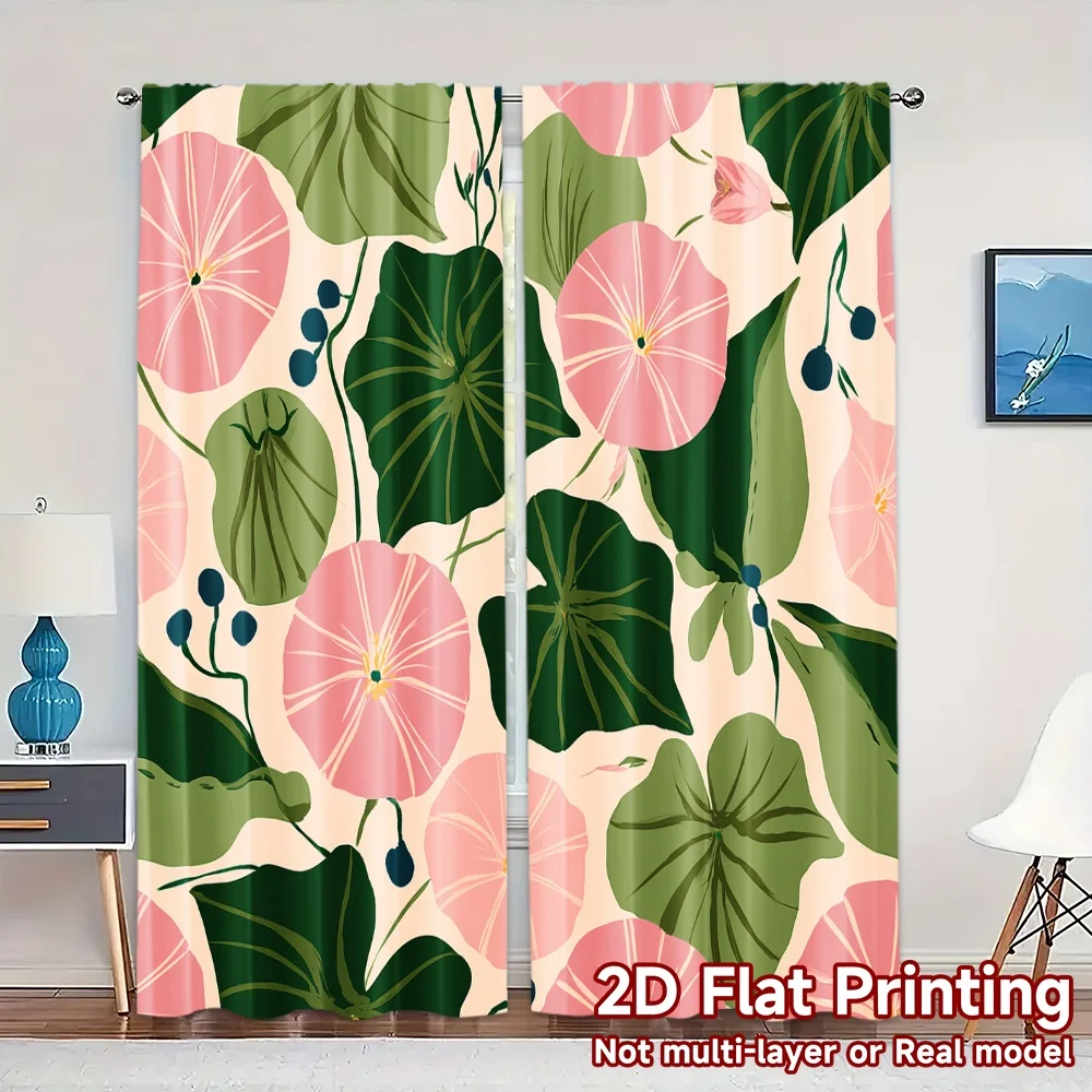 2D Flat Printing,JIT 2pcs, Curtains (Without Rod) Floral Curtain Bliss Chic Contemporary Curtains Versatile Fabric Curtains Home