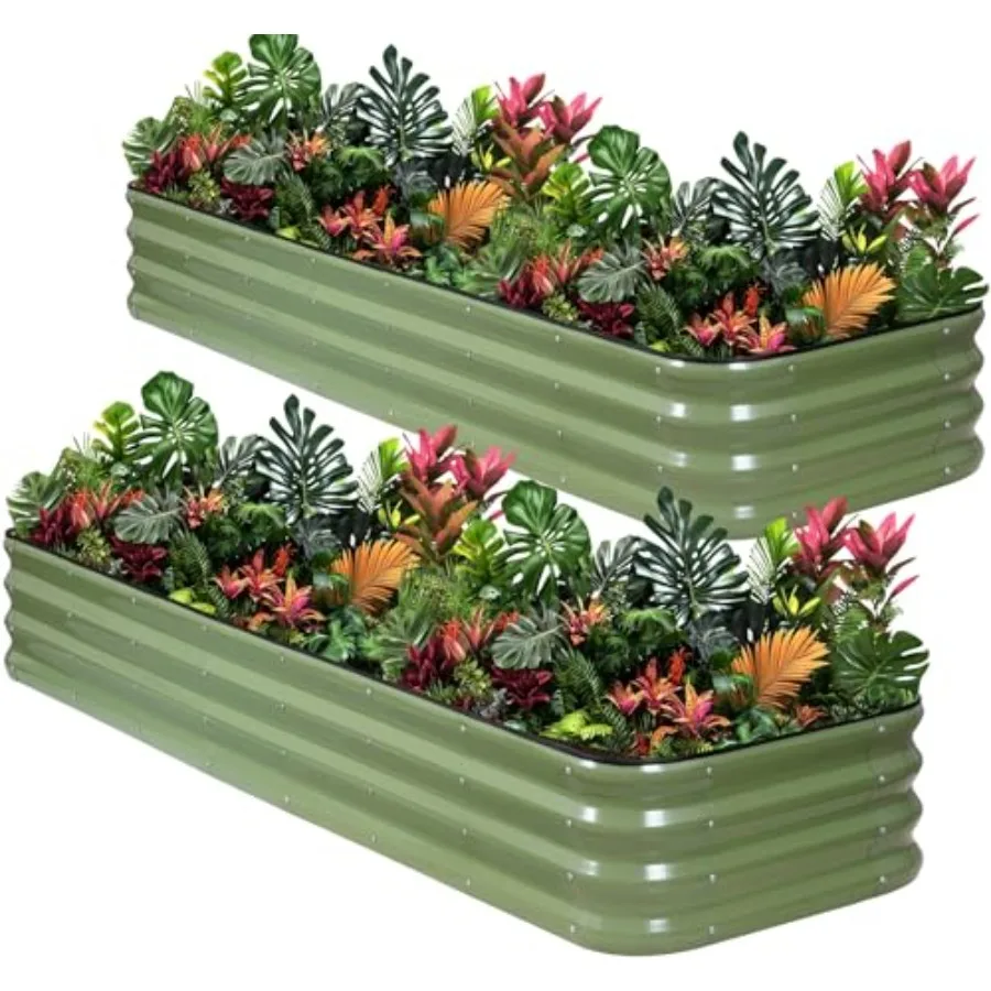 

Приподнятая грядка для сада - оцинкованный ящик-клумба 8x2x1 для садоводства на открытом воздухе, модульный комплект 5 в 1 с защитной лентой и перчатками