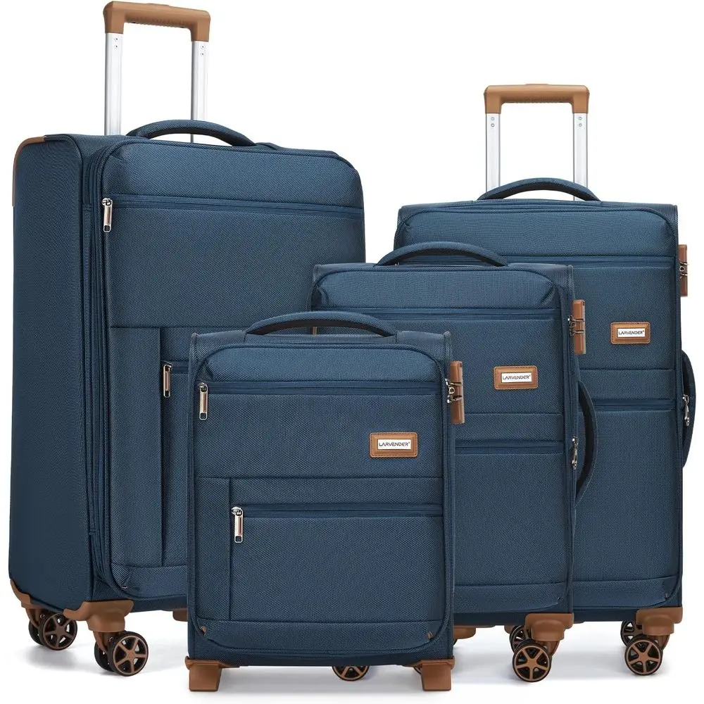 

LARVENDER Lage Sets 4 Piece, Sotside Carry On Lage Suitcase Set with 360° Spinner Wheels or Women Men(28/24/20/18) Navy Blue