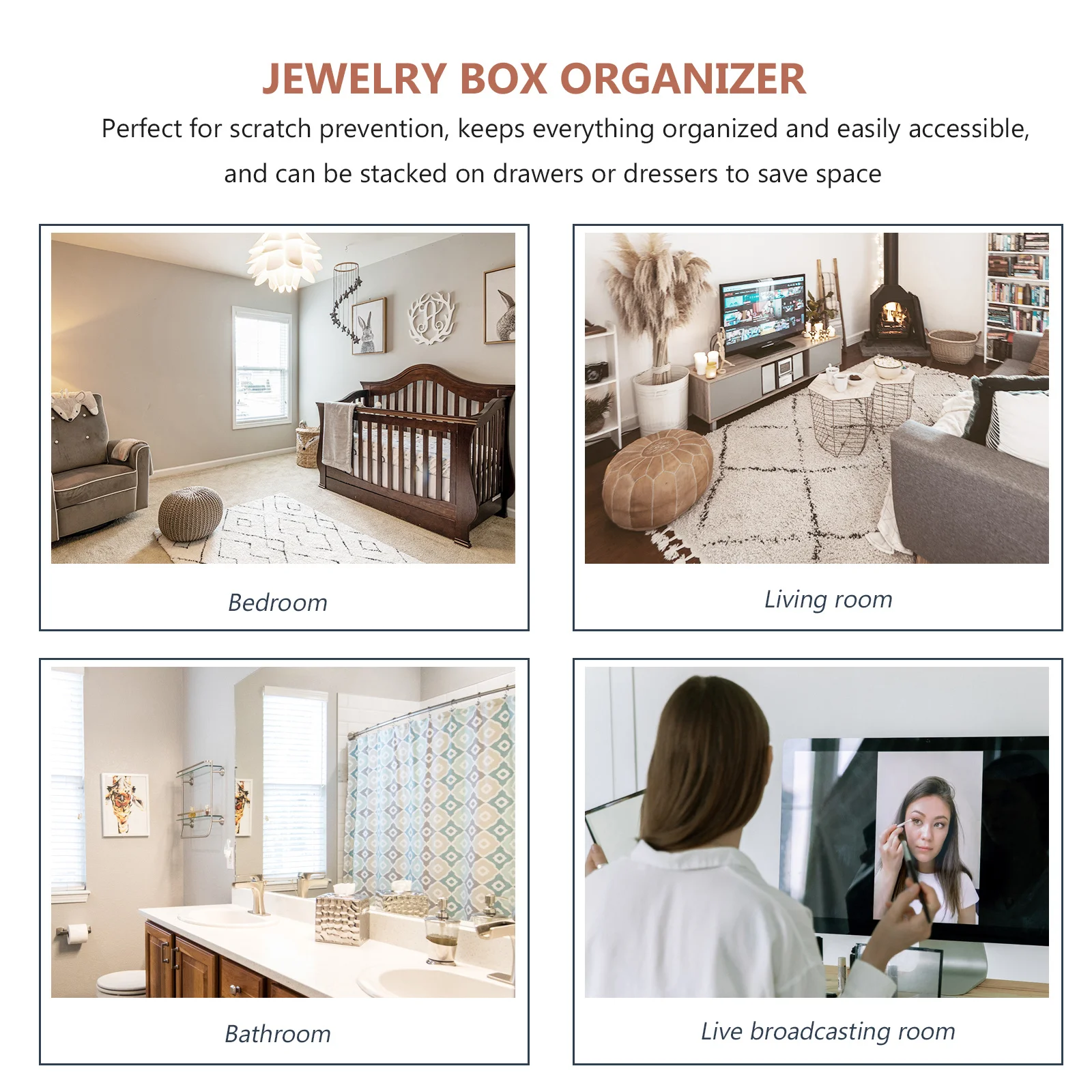 صندوق مجوهرات شفاف غطاء شفاف عرض القضية لقلادة حلقة أقراط التخزين المنظم حامل مجوهرات سطح المكتب هدية