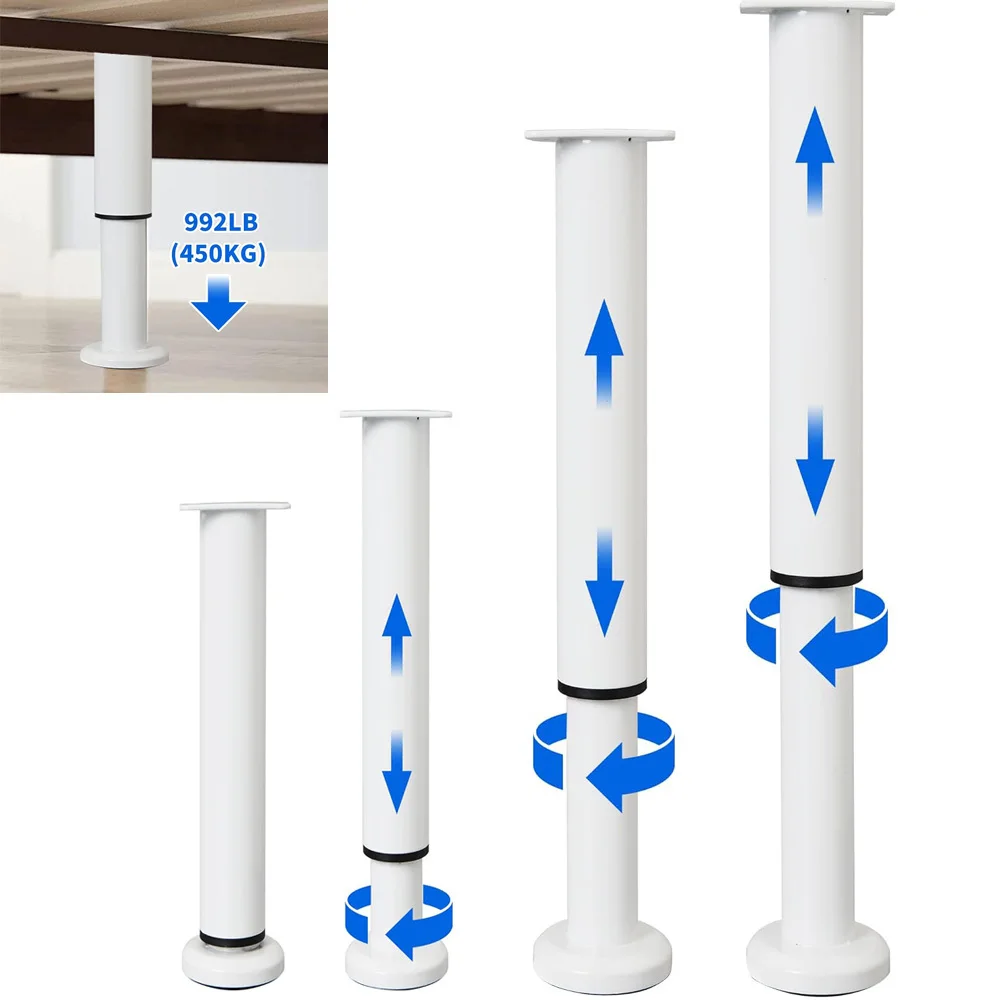 4 Pcs Adjustable Height Bed Support Furniture Legs [with Screws] for Bed Frame, Metal Adjustable for