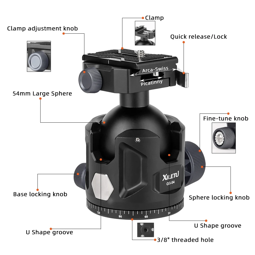 COBONE Tripod Ball Head Compatible with Arca Swiss and Picatinny Panoramic Ball Head Mount Adapter for Hunting and Photography