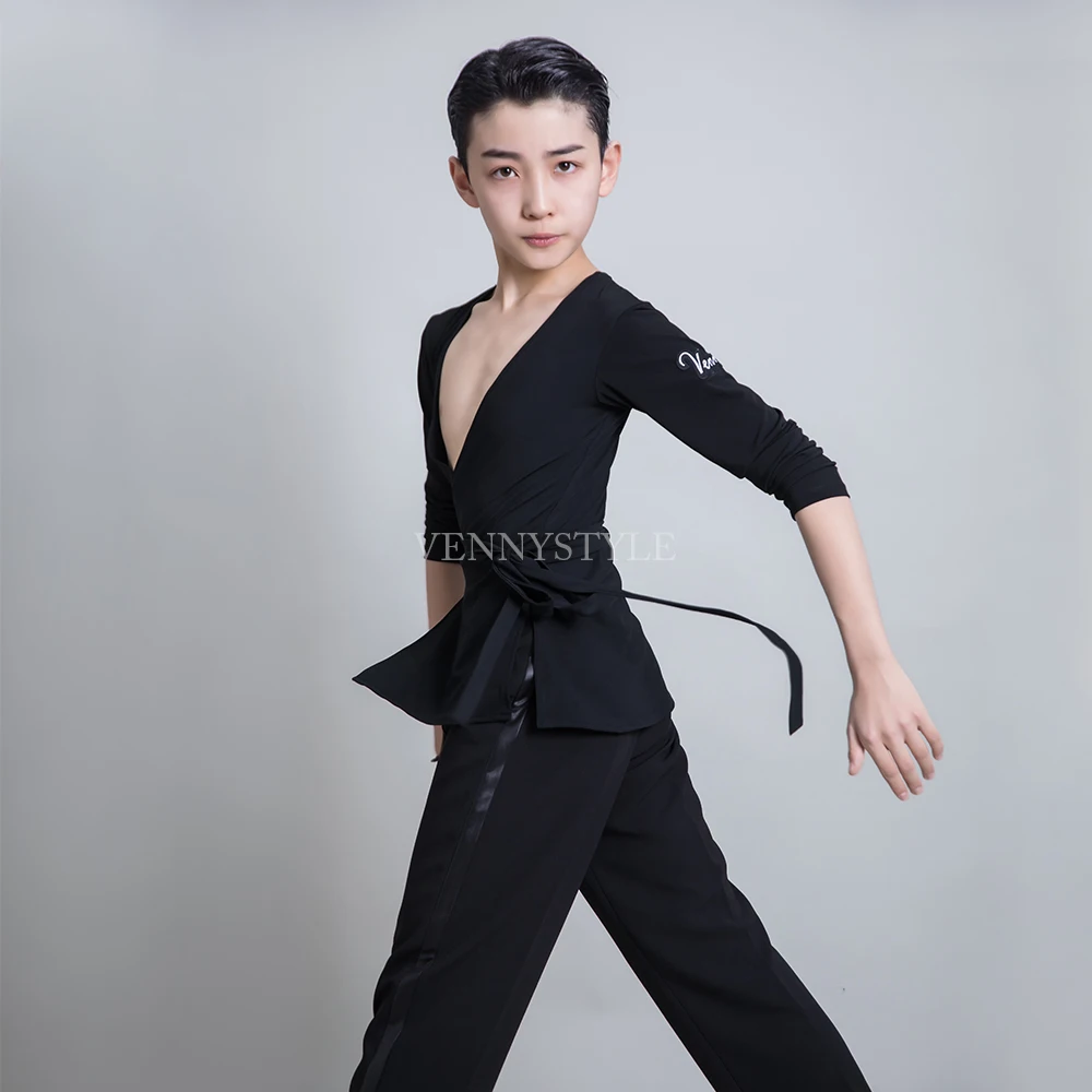 

Vennystyle boys Latin dance dress fashion slim deep V top tailored for men professional national standard dance dress