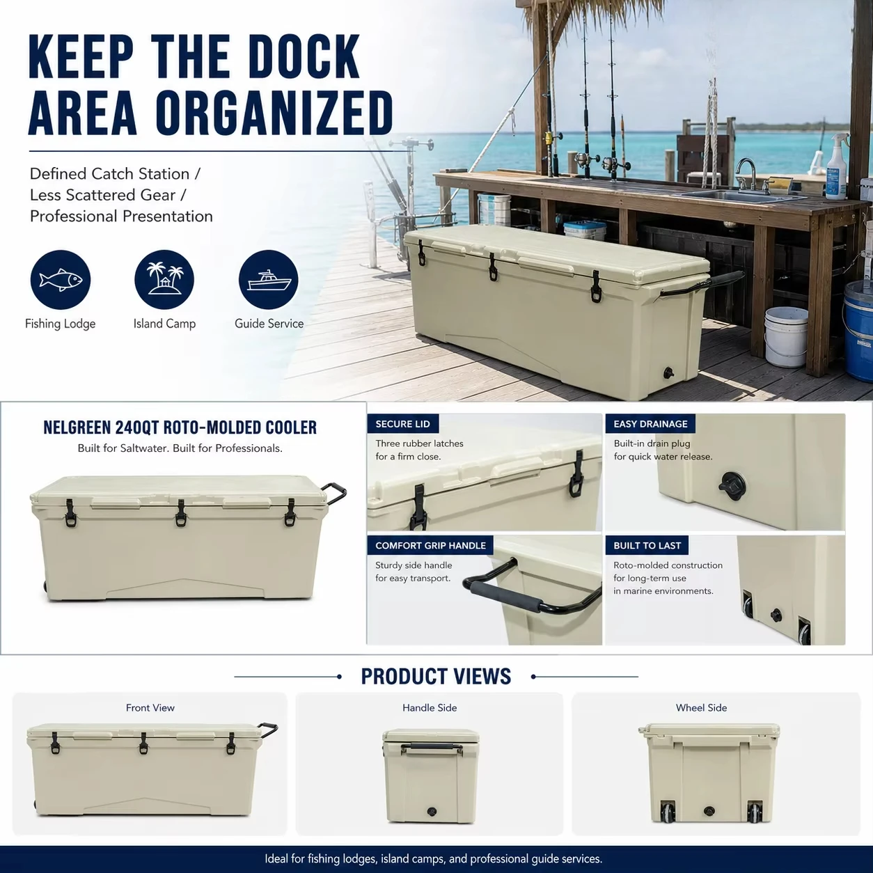 240QT Heavy Duty Rotomolded Insulated Cooler Box, Hard Shell Ice Chest, Portable Refrigerator for Fishing, Camping &Food Storage