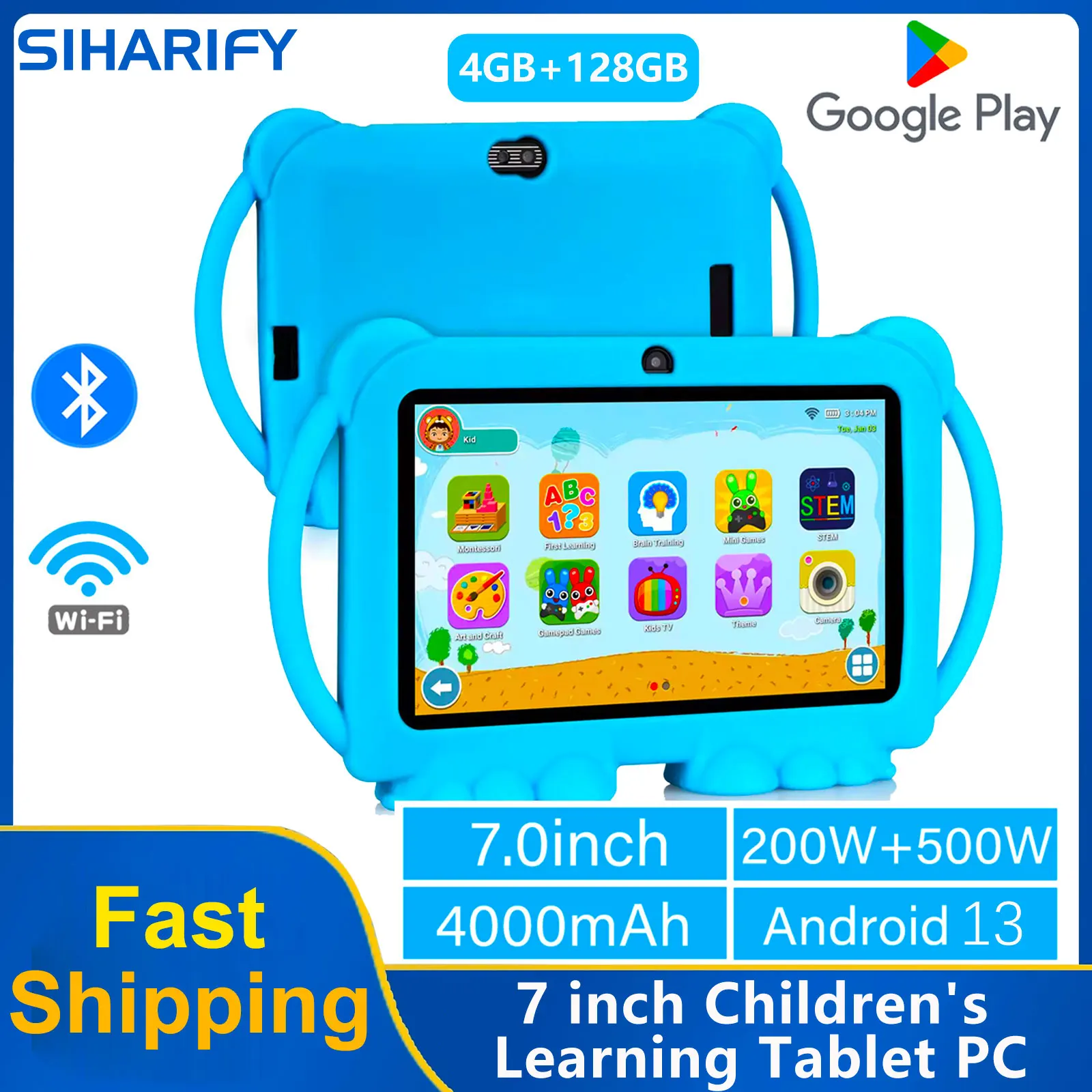 

New 5G WIFI 7-inch Children's Tablet 4GB RAM 128GB ROM Mini Drawing and Learning Portable Tablet Machine Quad Core Dual Cameras