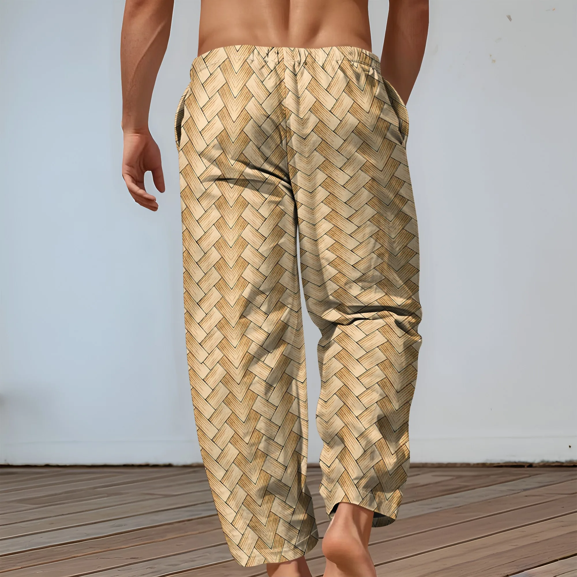 Celana Cetak Tekstur Tenun YEAE untuk Pria Celana Panjang Serut Longgar Kasual Musim Panas