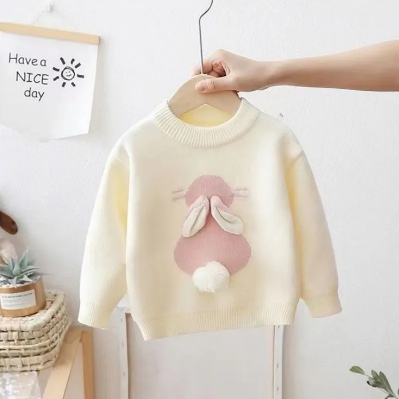 Girls\' Sweater Rabbit Fashionable Little Girls\' Winter and Autumn Wear Plush Children\'s Latest Sweater Baby Knit