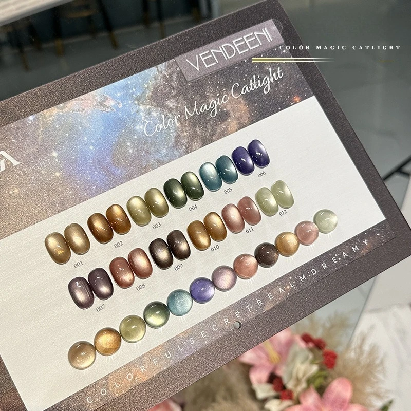 

Vendeeni 12Colors Glass Bead Cat Eye Nail Gel Polish Magnetic UV LED Soak Off Gel Varnish Crystal Cat Eye Nail Gel With Display