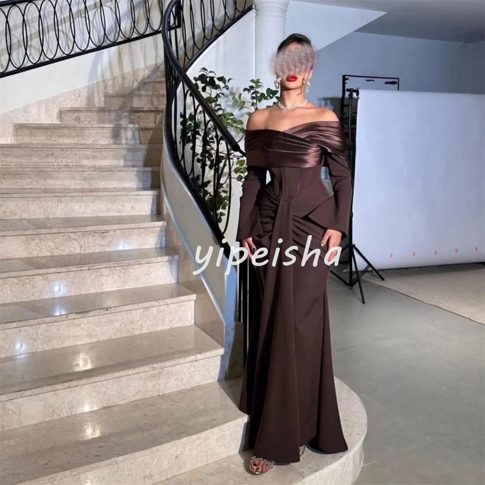 Customized Fashion Sexy Jersey Pleat Ruched Draped Straight Off-the-shoulder Long Dresses Bespoke Occasion Dresses Modern Style