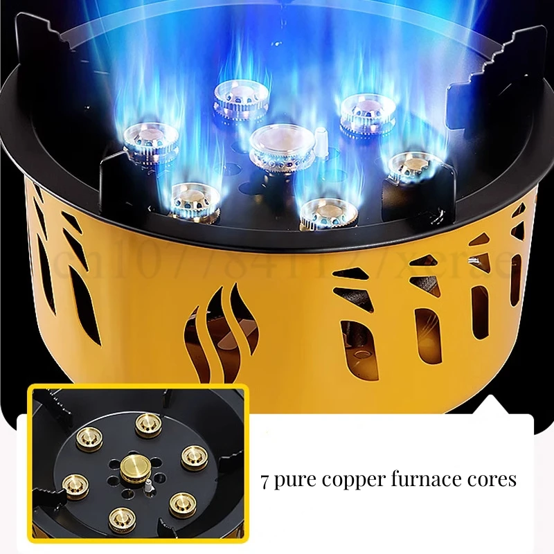 20000W High Power Windproof Gas Stove 7-Core Strong Fire Power Portable Stove Outdoor Hiking Multipurpose Stove Camping Supplies