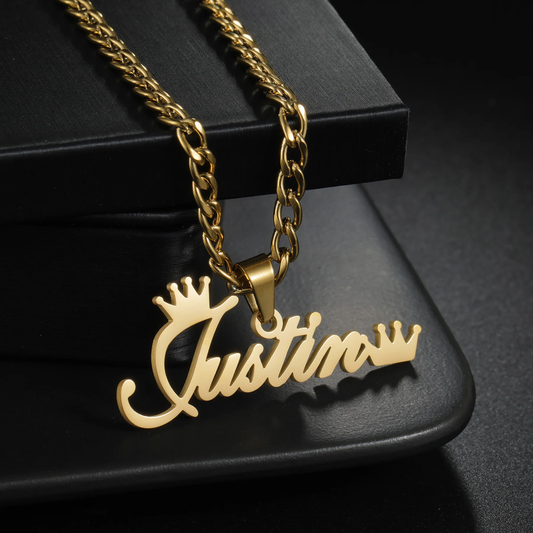 Set Perhiasan Punk Gelang Kalung Nama Kustom untuk Pria Wanita Pasangan Baja Tahan Karat Set Pribadi Hadiah Rantai Kuba 4Mm