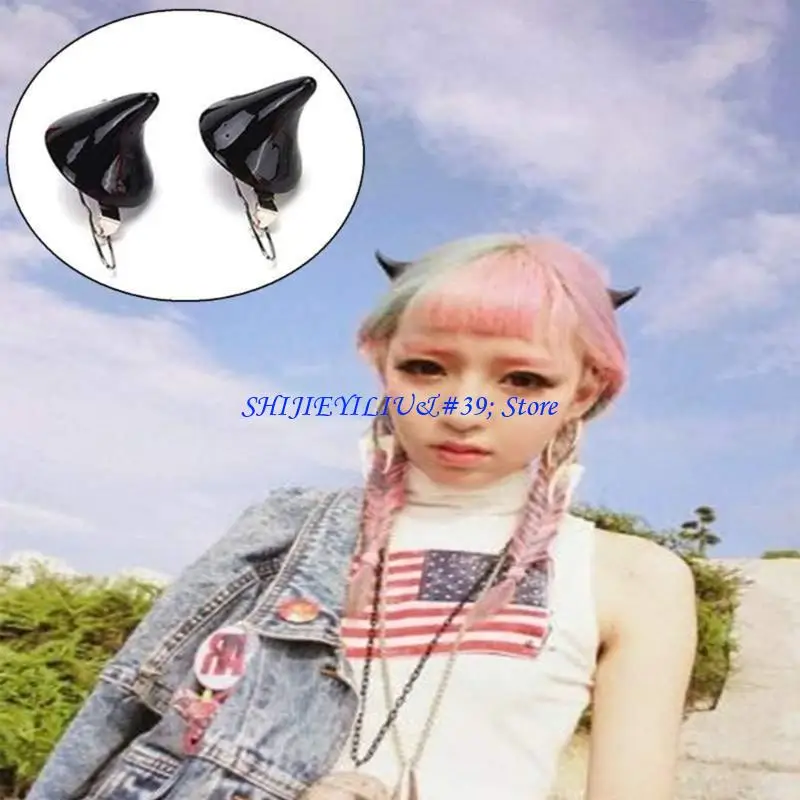 E21F Halloween Barrettes Horn Hair Clips Theme Party Stage Headdress Devil Horn Barrettes Cosplay Hair Accessories