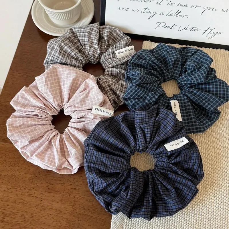Sweet Plaid Large Scrunchies Minimalist Checkered High Elastic Hair Ties for Women Ponytail Holder Versatile Daily