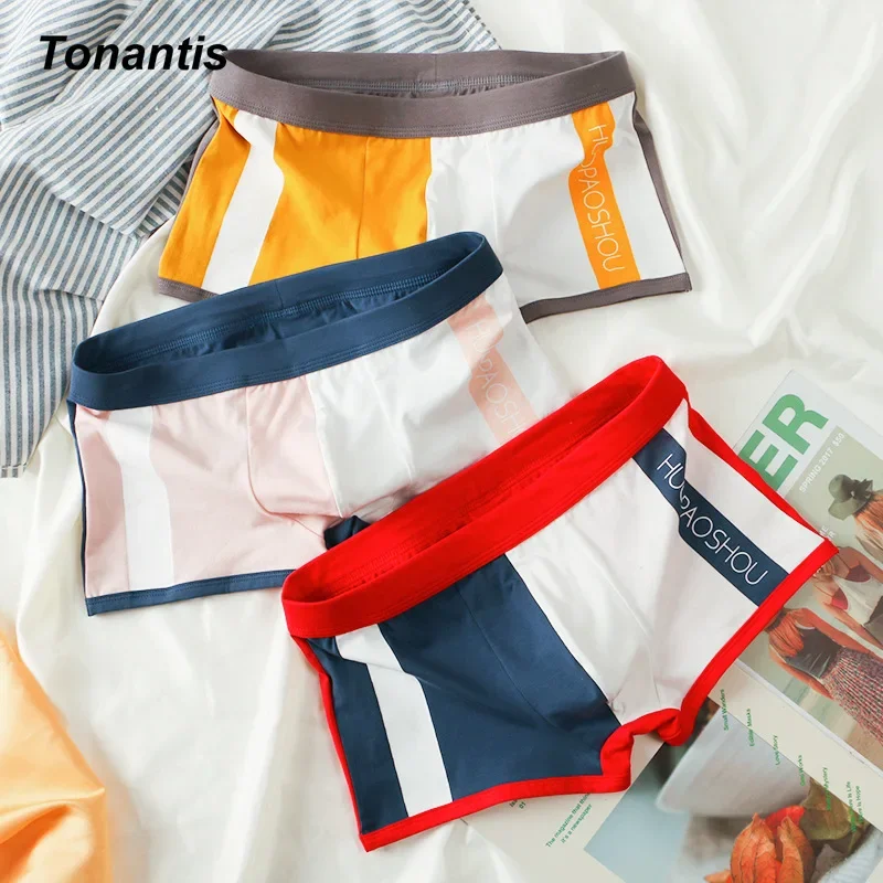 3Pcs/Set Cotton Boxers Man Stripe Color Matching Men\'s Panties Personality Trend Breathable Men Underwear Youth Men Underpants