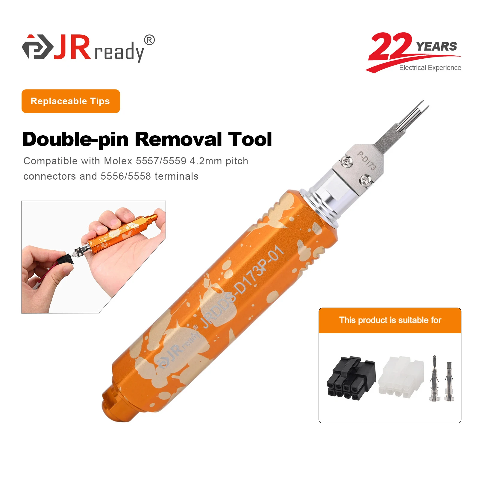 

​ ​ Инструмент для извлечения двухконтактных клемм JRready JRDDS-D173P-01 ​ Для разъемов с шагом 4,2 мм 5557/5559 и клемм 5556/5558