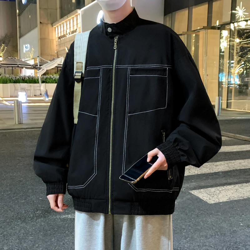 

New 2025 Men's Jaet Loose Fit Stand Collar Youthful Sle Autumn Winter Outerwear Faionable Casual Polyester Fiber Coat