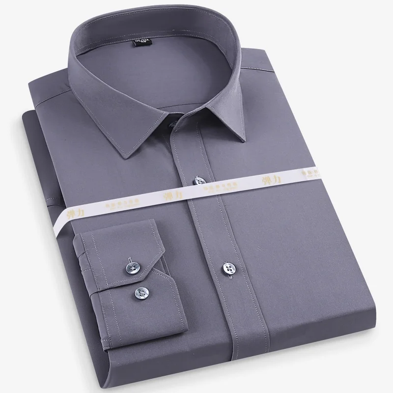 8XL الرجال قميص طويل الأكمام سليم صالح بلون قميص رسمي للأعمال الرجال الموضة الكلاسيكية الأساسية عادية أزرق أبيض كم طويل قميص الرجال