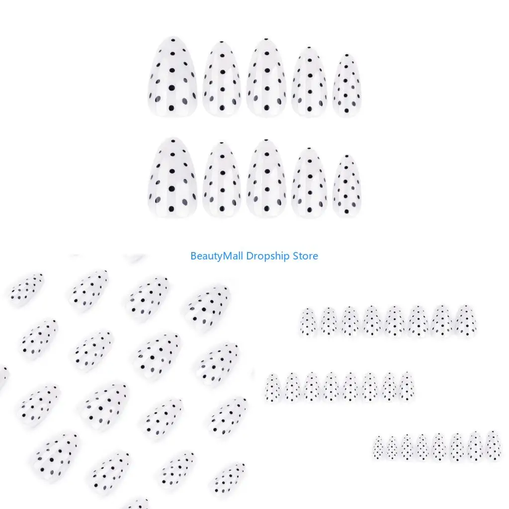 40JD 24Pcs Oval False Black Polkas Dot Pattern Hypoallergenics ABS Build