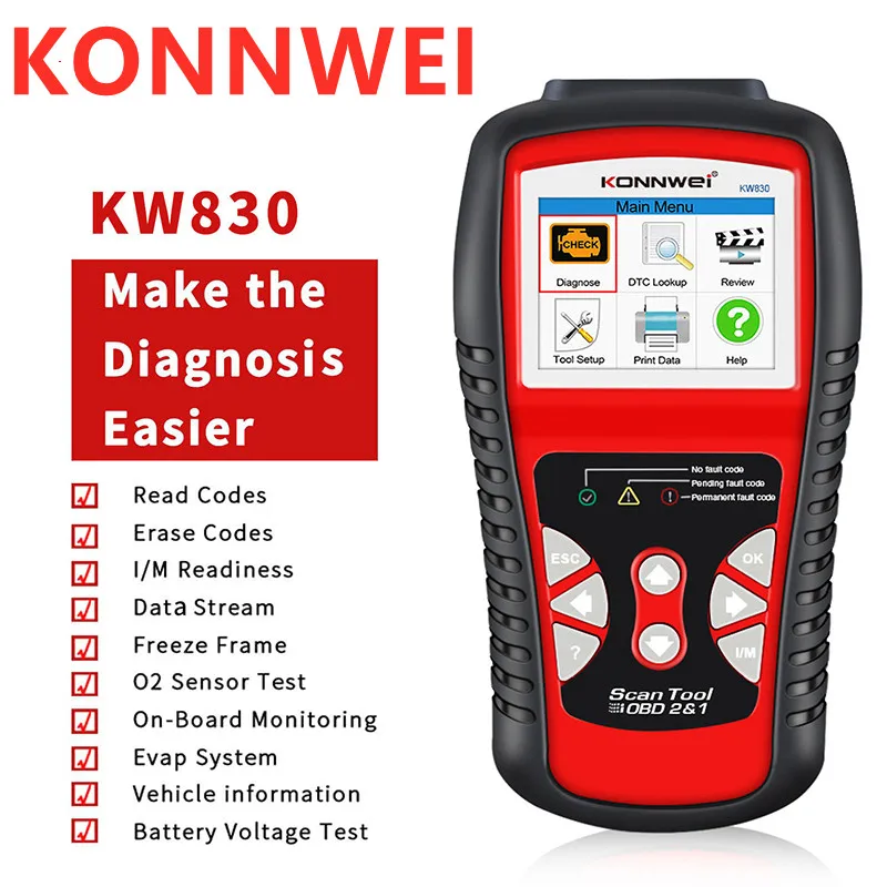 

KONNWEI KW850 A+ OBD2 Scanner Full OBDII Automotive Professional Code Reader Functions Engine Check/O2 Sensor/Battery Tester