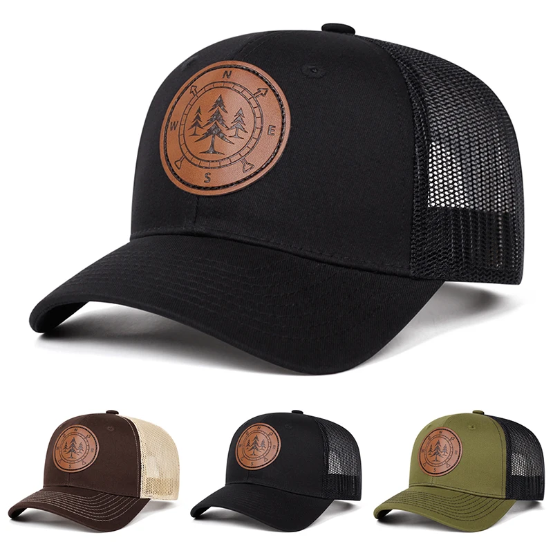1pc Fashion Hip Hop Hat Pine Compass Printed Baseball Hat Truck Hat Outdoor Adjustable Decorative Sunshade Hat Unisex Mesh Hat