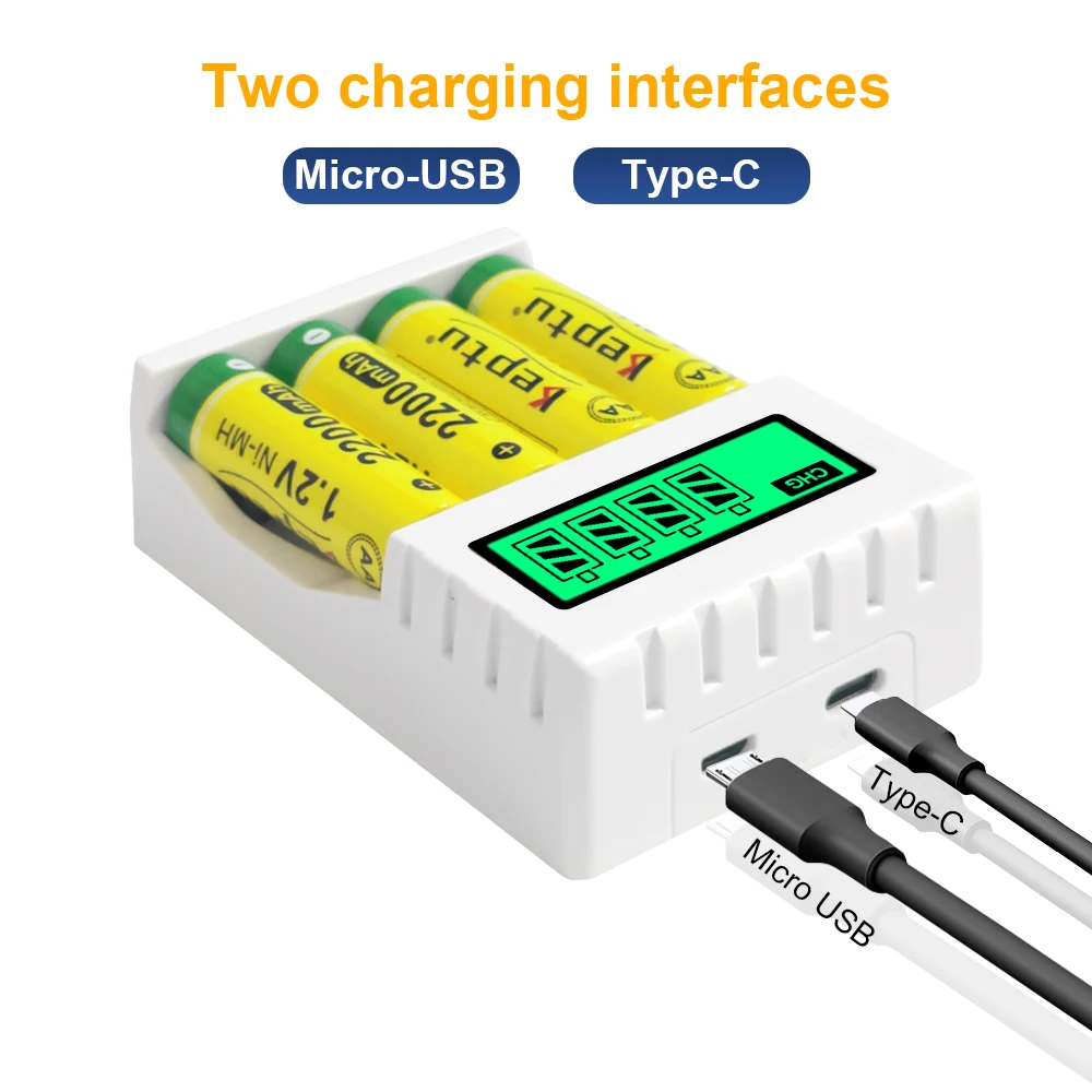 KEPTU 4Pcs 1.2V AA Ni-MH Rechargeable Battery 2200mAh aa with 4 Slots Quick Charger