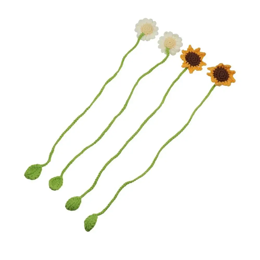 Creative Handmade Knitted Bookmark Unique Belt Floral Pendants Daisy Flower Page Marker Crochet Book Marker Ornaments