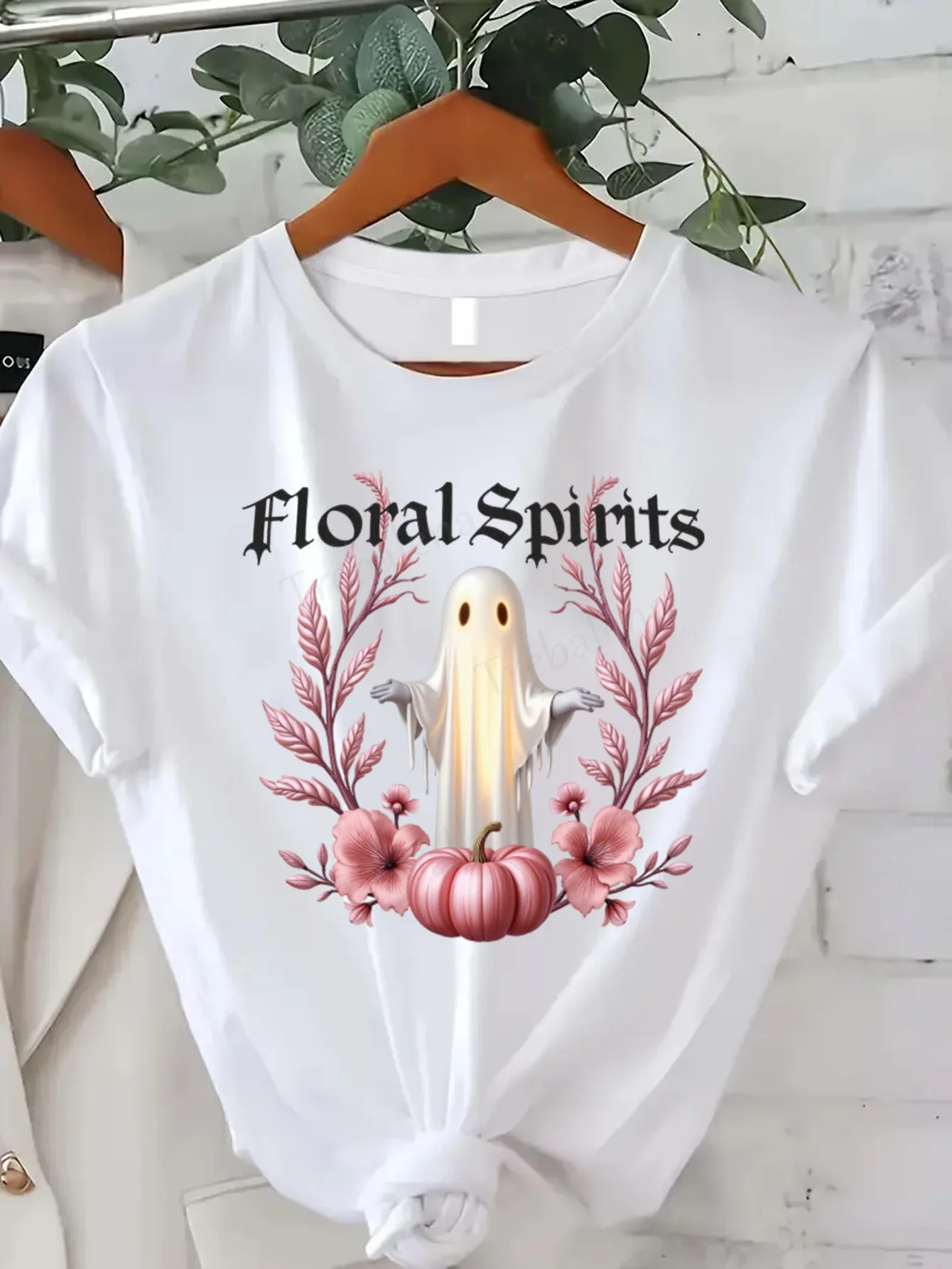 

Round Neck T-shirt Floral Spirits Ghost Pumpkin Halloween T-Shirt Women Plus Size Casual Top Short Sleeve Tee Fashion Casual Top