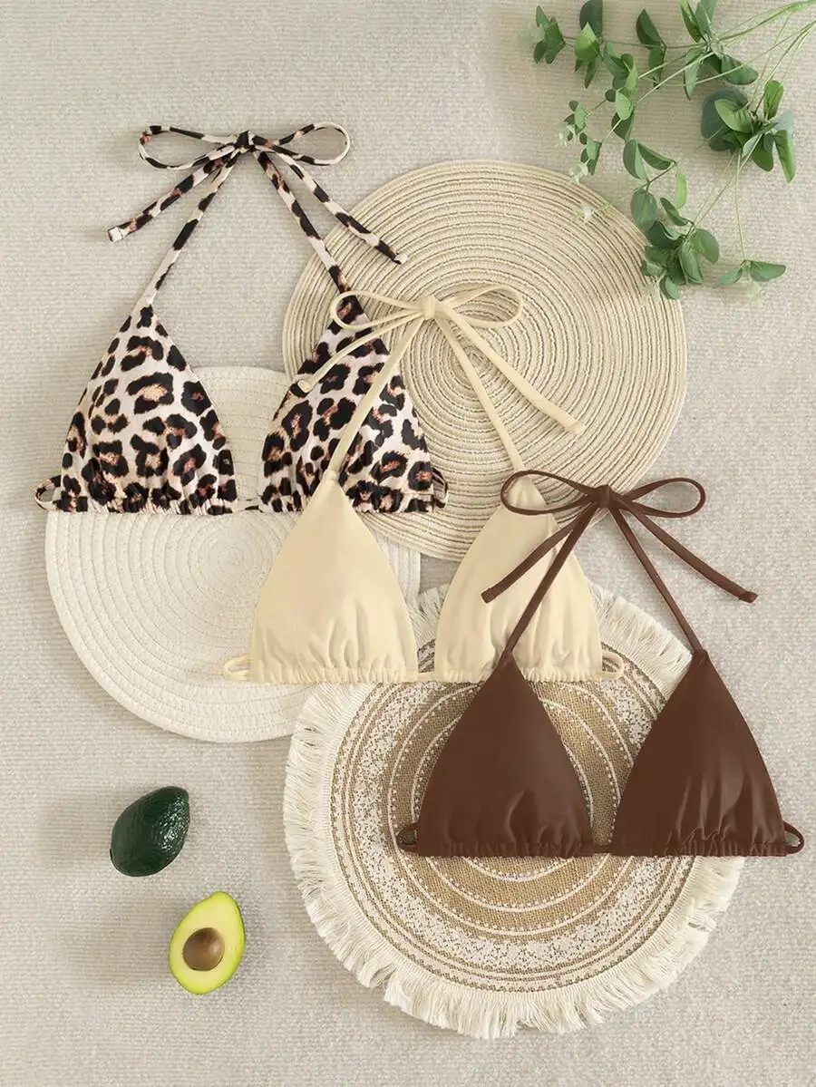 

Sexy Elegant Halter Neck Triangle Bikini Set For Beach Pool Party